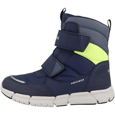 Image de Geox J Flexyper Bottes de neige pour enfants, Taille: 28, Navy/fluo yellow Imitation cuir/textile