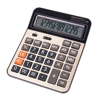 Image de Meichoon Calculatrice solaire à Piles Double Alimentation Grande Fonction Standard de Bureau avec Grand écran LCD 14 Chiffres Pratique pour Le et la Maison KA06 Doré