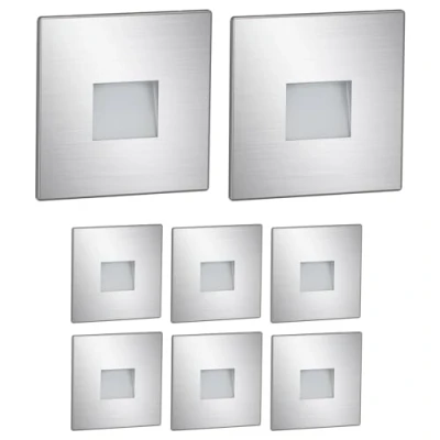 Image de ledscom.de 8 pièces Lumière d&#039;escalier LED/lampe murale encastrée FOW pour l&#039;intérieur et l&#039;extérieur, downlight, carré, acier inoxydable, 85 x 85mm, blanc chaud