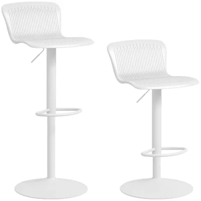 Image de HOMCOM Lot de 2 tabourets Bar, chaises Bar réglable en Hauteur avec Assise pivotant Plastique, Dossier incurvé et Repose Pieds, Chaise Haute Cuisine, Salle à Manger, comptoir, Blanc