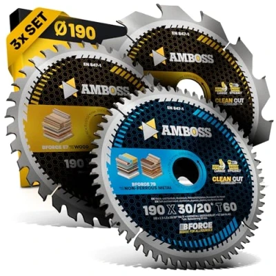 Image de AMBOSS WERKZEUGE® Lot de lames scie circulaire manuelle, diamètre 190 x 30 mm, compatible avec Metabo KS 18, Makita DHS783, Einhell TP CS DeWalt DCS57