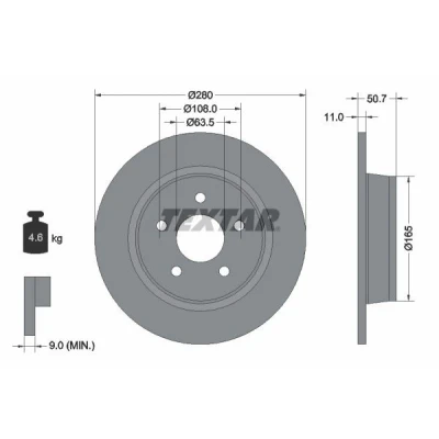 Image de TEXTAR PRO 92238903 Disque de frein 280 11 05/05 108 plein revêtu sans boulon fix roue, moyeu roue FORD: KUGA 2, C Max Grand