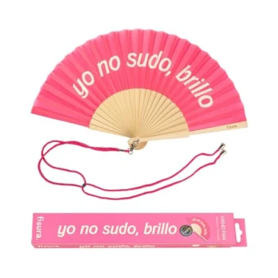 Image de Éventail original FISURA “Yo no sudo, brillo. moderne rose Avec message. cordon pour éventail. 42,5 x 23 cm