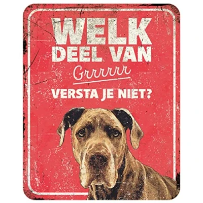 Image de D&amp;D Home, Panneau d&#039;avertissement Attention au Chien, 25x20x0,3 cm, Version néerlandaise, Fond Rouge, en métal résistant à la Rouille avec Un Texte Amusant