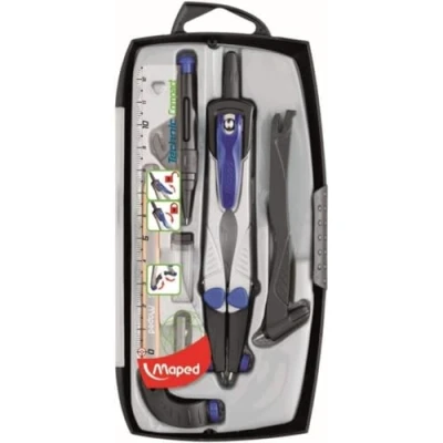 Image de Maped Coffret Compas Technic 7 pièces Mine + Allonge Bague Universelle Crayon Porte 0,5mm Taille mines +Etui Branches Pliables et Blocage des