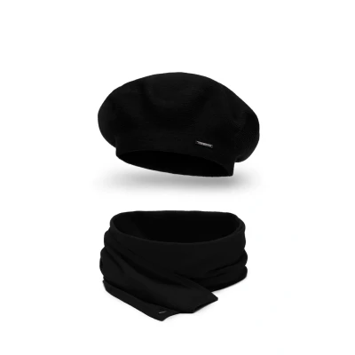 Image de Vivisence Béret Et Écharpe Femme Pour L&#039;automne L&#039;hiver En Laine Acrylique Ensemble Chic Accessoire Mode Durable Cadeau Parfait Confort Élégance 7005Kmpl, Noir,Taille Unique