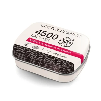 Image de Lactolérance 4500 I 60 gélules de Lactase Intolérance au lactose modérée Prise à la demande Protection 1h Format pocket Améliore digestion du Sans additif