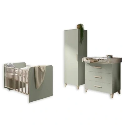 Image de Stella Trading Prizzi Complet Aspect Ensemble de Meubles pour Chambre 3 pièces composé d&#039;une Armoire, d&#039;un lit bébé et Commode à Langer, Bois, Vert Pastel/Aurum, Komplett Set