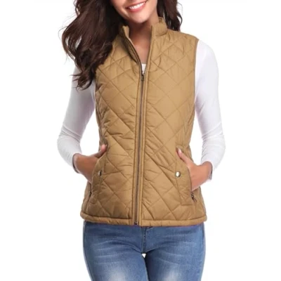 Image de fuinloth Doudoune Sans Manches Femme, Léger Col Roulé Manteau Zippé Veste Hiver Gilet Camel L