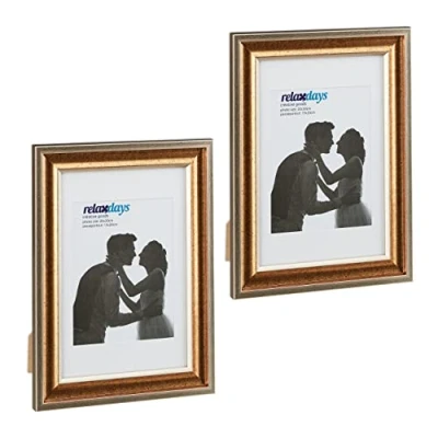 Image de Relaxdays Cadre Photo, Lot de 2, 20x30 cm, Format Portrait ou Paysage, à accrocher Poser, Passe Partout, doré