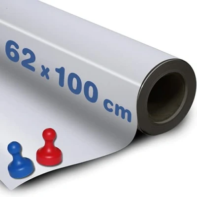 Image de Feuille en fer autocollante blanc BRILLIANT Caoutchouc ferreux adhesif 0,6mm x 62cm 100cm vendu au mètre tableau pour magnets aimants Créez votre propre magnétique