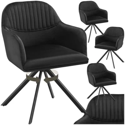 Image de TECTAKE Lot de 4 chaises pivotantes à 360 LONA en velours avec rembourrage épais et dossier arrondi Noir/Noir