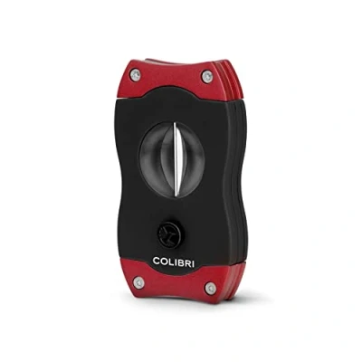 Image de coupe cigares Colibri v cut Noir et Rouge Déclenchement lames à ressortcoupe profondeur 7 mm jauge jusqu&#039;à 60+ anneaux Conception ergonomique