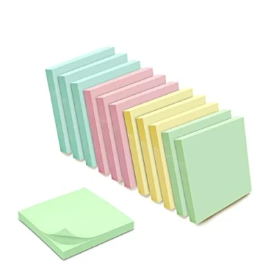 Image de WAYTEX 1200 Notes Autocollantes Repositionnables Couleurs Pastel assorties 12 Blocs de 100 Feuilles 75 x mm Jaune Bleu Rose Vert