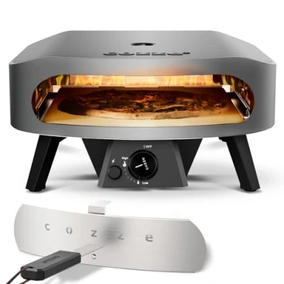Image de Cozze® 17&quot; Four à Pizza CLASSIC Gaz 30 mbar Grande pierre en cordiérite incluse Double chambre acier inoxydable Allumage automatique Thermomètre intégré Cuisson rapide 2 min