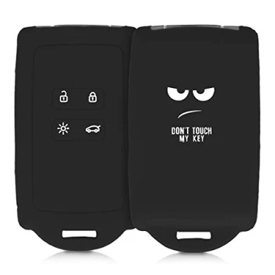 Image de kwmobile Accessoire Clé de Voiture Compatible avec Renault Smart Key 4 Bouton (Keyless Go Uniquement) Coque en Silicone Souple Embout Porte Rosace Blanc Noir