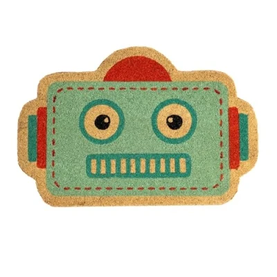 Image de Fisura Tapis de Porte Original “Robot en Coco avec Base antidérapante PVC. d&#039;entrée Maison. Bleu. Forme Originale. Dimensions : 60 cm x 40