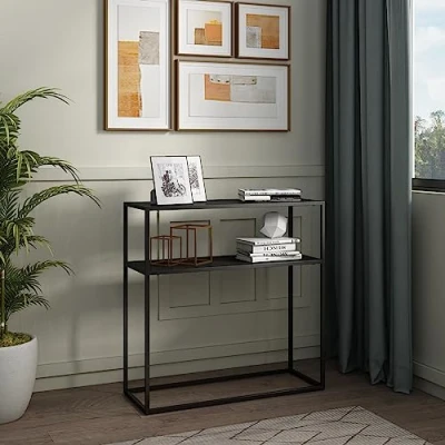 Image de [en.casa] Table Console pour Entrée Salon Couloir Cuisine d&#039;Appoint Meuble d&#039;Entrée avec Surface de Rangement Métal 80 x 30 cm Noir