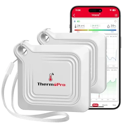 Image de ThermoPro TP351 Thermomètre Hygromètre Bluetooth 2 Pièces Moniteur Température/Humidité 80M, Capteur Intérieur Extérieur avec Application (Contrôle à Distance)