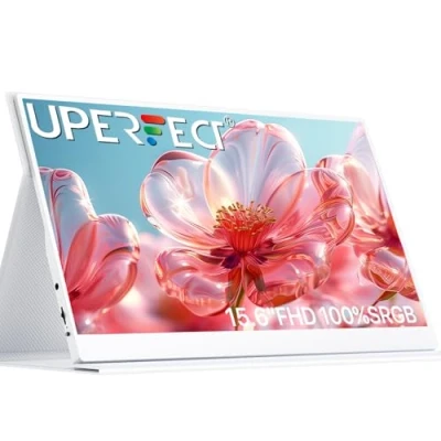 Image de UPERFECT Écran Portable 15,6 Pouces Moniteur 1920 x 1080 FHD IPS avec HDMI/Type C/USB C Haut parleurs Intégrés pour PC/Phone/Laptop/Console de Jeux/TV, Compatible VESA, Blanc Métal