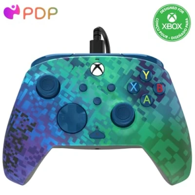 Image de Pdp Rematch Xbox Filaire Manette Glitch Vert pour Series XS, One, Licence Officiel