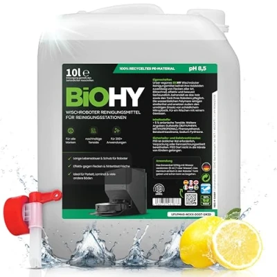 Image de BiOHY Produit de nettoyage pour robot aspirateur (Bidon 10l) + Robinet Spécialement conçu les stations Prolonge la durée vie station d&#039;aspiration (Wischroboter