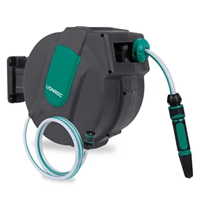 Image de VONROC Enrouleur de Tuyau Automatique Mural 15M Kit Complet pour Arrosage Facile et Efficace Support Mural, Buse d’Arrosage Réglable, Raccords Robinet Inclus