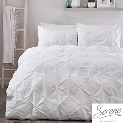 Image de Serene Lara Parure de Lit froncée Facile d&#039;entretien Blanc Simple