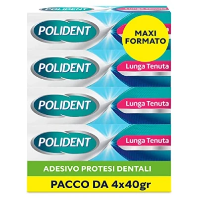 Image de Polident Longue tenue, autocollant pour prothèses dentaires, jusqu&#039;à 12 heures de tenue quotidienne, goût menthe délicate, paquet 4 x 40 g