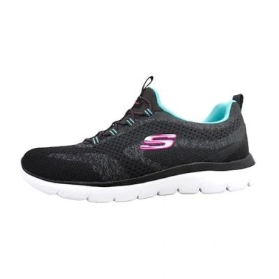 Image de Skechers Femme New Summits Nouvelle Nature, Bordure Turquoise Rose en Tricot Noir, 37.5 EU