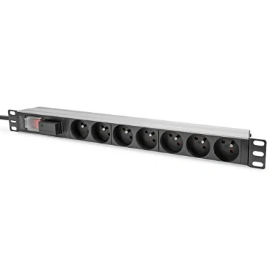 Image de DIGITUS Multiprise 19&quot; 7 Prises 1UH Version française 250VAC 50/60Hz 16A 4000W avec Interrupteur &amp; Protection Contre Les surtensions pour armoires réseau et Serveur 19 Pouces