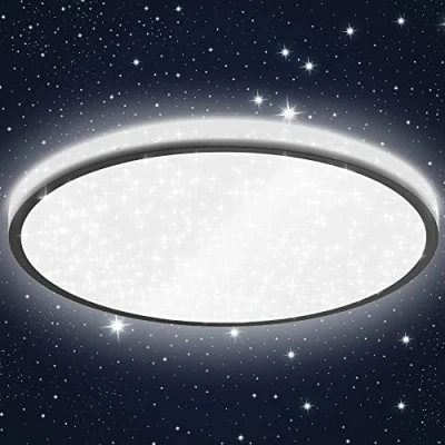 Image de B.K.Licht Plafonnier LED 18 Watt avec effet étoiles I Ø33 cm lumière blanche neutre 4000 K indirecte cadre noir