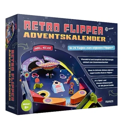 Image de FRANZIS 67210 Calendrier de l&#039;Avent Flipper rétro en 24 jours à utiliser soi même entièrement fonctionnel, sans plastique, pour enfants partir 8 ans
