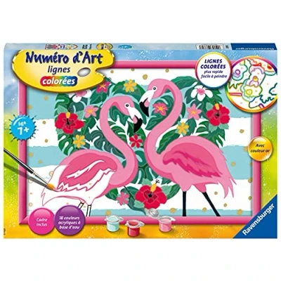 Image de Ravensburger Numéro d’Art grand format Flamingos amoureux Loisir créatif Kit de peinture dorée Activité détente &amp; créative Dès 7 ans 28770 Version française