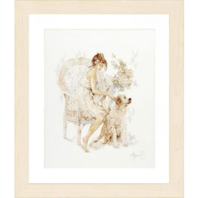 Image de Lanarte Zählmusterpackung Mädchen mit Hund Kit Point de Croix compté, Coton, Blanc, 39 x 49 cm