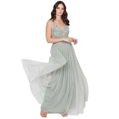 Image de Maya Deluxe Femme Soirée Maxi, Longue Sans Manches, Demoiselle D&#039;honneur Col V, Cérémonie Robe De Bal, Lys Vert., 36 EU
