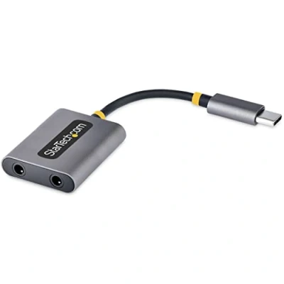 Image de StarTech.com Adaptateur Casque USB C Splitter Audio, Double Type avec Entrée Micro, vers Jack 3.5mm, Audio/Sortie Aux, DAC 24 Bits (USBC AUDIO SPLITTER)