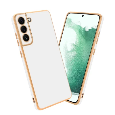 Image de Coque pour Samsung Galaxy S22 en Glossy Blanc Or Housse de protection Étui silicone TPU flexible et avec appareil photo Neuf