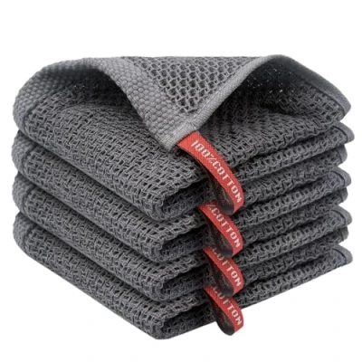 Image de Lot de 4 Serviette Nid D&#039;abeille,30 x 30 cm Torchons Cuisine Coton Vaisselle,Serviettes et à Vaisselle Absorbant Chiffon Nettoyagant Réutilisable Séchage Rapide Gris Foncé