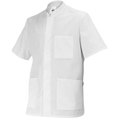 Image de BP 1657 400 21 3XLn Veste unisexe à manches 1/2 avec col montant et bouton pression dissimulé, mélange de tissu 215 g/m², blanc, 3XL
