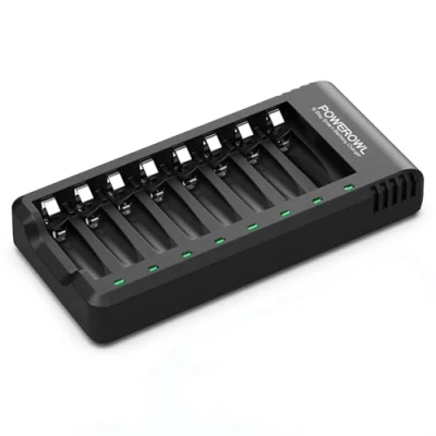 Image de POWEROWL 8 Slots Rechargeable Chargeur Piles pour Ni MH CD AA AAA Charge Rapide avec Port USB