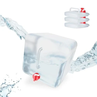Image de Relaxdays Lot de 4 bidons pliants, Robinet, Bouchon à vis, poignée, Eau, Camping, 15 litres, Transparent/Rouge