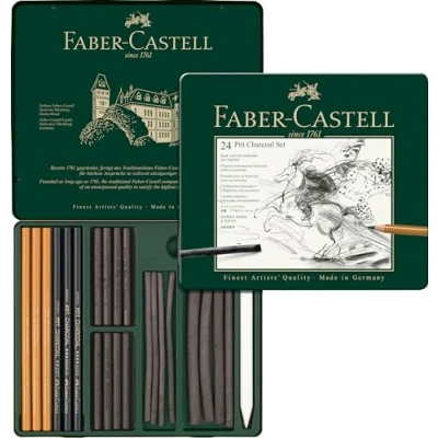 Image de Faber Castell Set de Fusains Pitt Charcoal, Boîte Métal 24 Multicolore