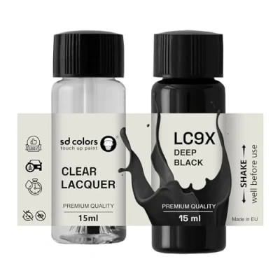 Image de SD COLORS Peinture de retouche LC9X C9X 2T Noir profond 15 ML pour réparation des rayures et éclats Code couleur (Peinture + laque)