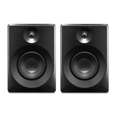 Image de MEDION P61925 Enceintes d&#039;étagère (Actives et passives, boîtier en Bois, système à 2 Voies, Bluetooth5.0, Tweeter subwoofer intégrés, Bouton Rotatif, entrée Optique SPDIF, Line in RCA, 2X 50 Watts