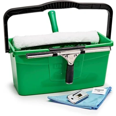 Image de Unger PRO Set complet 5in1 (incl. lave vitres, essuie chiffon microfibre, raclette de sécurité, seau 12 l, pour le nettoyage professionnel des vitres/verres) AKG16