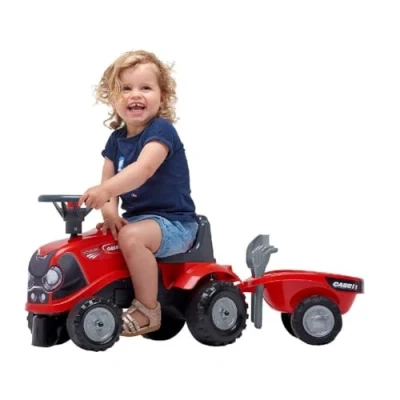 Image de FALK Porteur tracteur Case IH avec remorque Dès 12 mois Fabriqué en France pelle et râteau inclus 2 styles de personnalisation Plaque d&#039;immatriculation personnalisable 238C