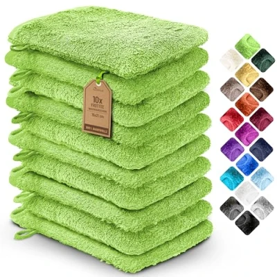 Image de NatureMark Lot de 10 Gants Toilette en Tissu éponge, 100% Coton, Pomme Vert, 15 x 21 cm