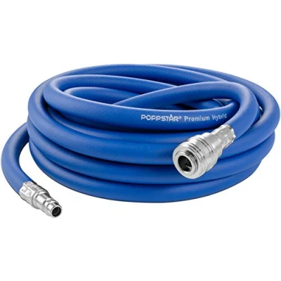 Image de Poppstar Tuyau d&#039;air comprimé de 5 m pour compresseur (en PVC hybride avec garniture, Diametre interieure 9,2mm raccord rapide standard), jusqu&#039;à 20 bar, bleu