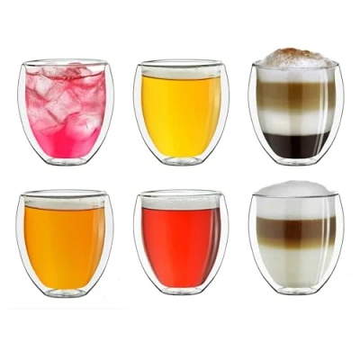 Image de Creano Ensemble de 6 Verres Thermique à Double Paroi XXL Bellied, Résistant la Chaleur en Verre Borosilicaté, Café/Thé 400ml